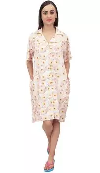 Bimba Женская ночная рубашка с цветочным принтом на пуговицах Off White Sleep Shirt Nightgown - 10 покинуть белый
