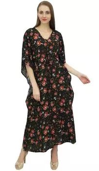 Бимба женская повседневная ночная рубашка с завязками на талии, кафтан, черный, вечерний 10 чёрный