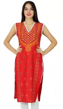 Бимба женская прямая хлопковая куртка без рукавов с принтом бабье лето 10 красный