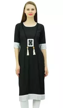 Бимба Женская районная туника 3 4 рукава Шикарное курти Курта Индийское этническое платье 10 чёрный