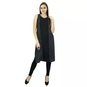 Bimba Женская районная туника без рукавов с цветочным принтом на заказ Курти Индийская этническая блузка 10 чёрный