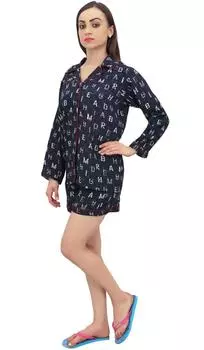 Bimba Женская рубашка на пуговицах с эластичными шортами на талии, комплект ночной одежды из 2 предметов - 10 темно-синий