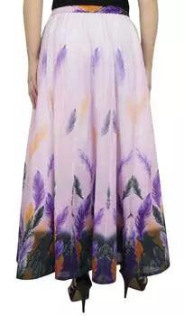 Бимба женские фиолетовые с принтом перьев из хлопка с эластичной резинкой на талии летние длинные Large фиолетовый