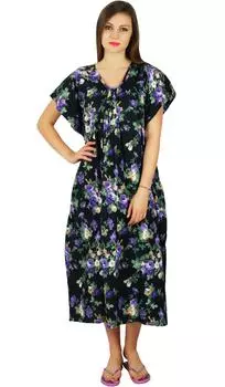 Бимба женский черный макси хлопковый кафтан длинный кафтан с завязками на талии ночь 10 чёрный