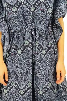 Бимба женское длинное хлопковое кафтан макси с принтом кимоно платье на шнуровке 10 серый