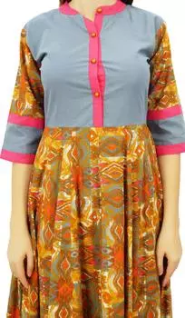 Bimba Женское длинное хлопковое платье с принтом Anarkali Kurta Kurti Индийское этническое болливудское платье Одежда | Многоцветный| 16 разноцветный