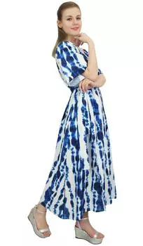 Bimba Женское длинное платье из вискозы с принтом и длинными рукавами с боковыми разрезами - 14 белый