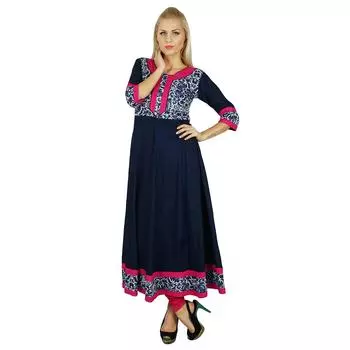 Bimba Женское длинное платье Классическая линия Хлопковая блузка Kurti Anarkali 14 темно-синий