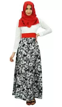 Бимба Женское Джилабаб Мусульманское Абая Макси Платье С Шарфом Хиджаб 14 чёрный