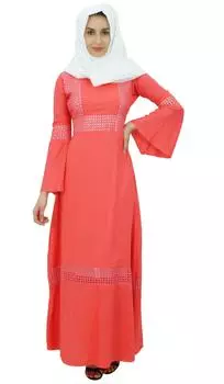 Бимба Женское Мусульманское Пашминовое Макси Кимоно Рукав Абая Платье Джилбаб С 14 персиковый