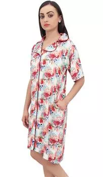 Bimba Женское ночное платье-рубашка с зубчатым воротником и цветочным принтом с карманами - 10 покинуть белый