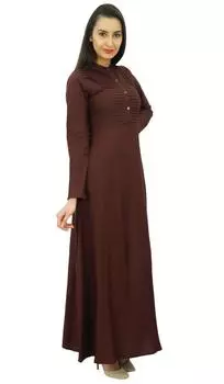 Bimba Женское однотонное повседневное платье Abaya Maxi Jilbab с длинным рукавом 10 коричневый