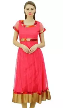 Бимба женское расклешенное сетчатое платье анаркали однотонное курта курти индийское этническое длинное 14 розовый