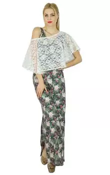 Bimba Женское вискозное макси-платье с разрезом и сетчатым пончо Фирменная коллекция 10 разноцветный