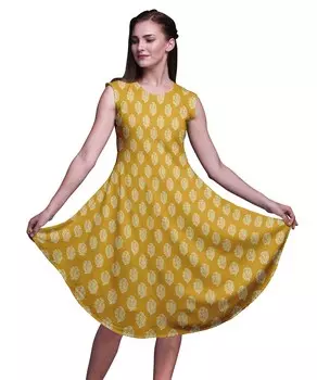 Bimba Золотой цветочный блок женщин до колен без рукавов Повседневная летняя майка от солнца Large жёлтый