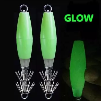 Bimoo, 2 шт., приманка для глубоководной рыбалки, приманки для кальмаров, светящаяся искусственная приманка для креветок, зонтик, острый жесткий крючок, юбка с рукавами каракатицы S