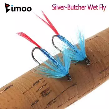 Bimoo 4 #, синий, красный, серебристый, мясник, муха, петух, Реалистичная, может летать, взрослая нимфа, приманки для ловли форели, хариуса