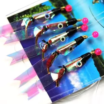 Bimoo, 5 упаковок, снасть Flash Fish Eye Minnow Sabiki с золотым крючком, рыболовные снасти для морской рыбалки, аксессуары для ловли наживки