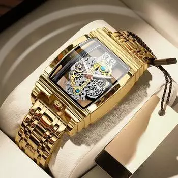 BINBOND Fashion Locomotive Race Gear Strip Hollow Watches Skeleton Watch Men s Personality Waterproof Luminous Quartz Watch золотой