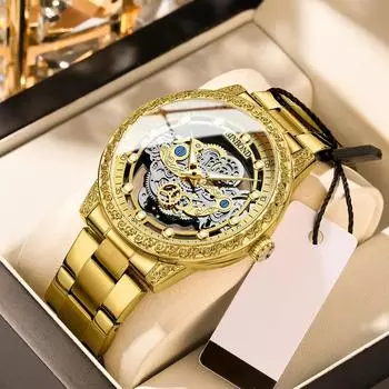 BINBOND Fashionable Carving Men s Temperament Trend Quartz Watch Hollowed Out Business Precision Steel Watch золотой