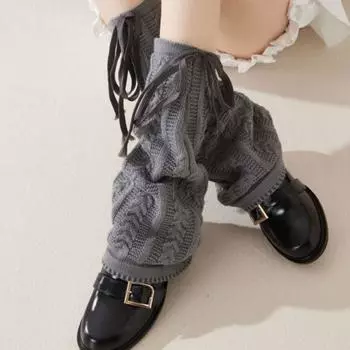 Bindings Knitted Leg Warmers Knee High Lace Up Socks Japanese Style Y2K Stocking Women Winter серый