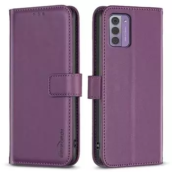BINFEN COLOR BF17 Cell Phone Cover for Nokia G42 Wallet Stand TPU+PU Leather Phone Case Dark Purple