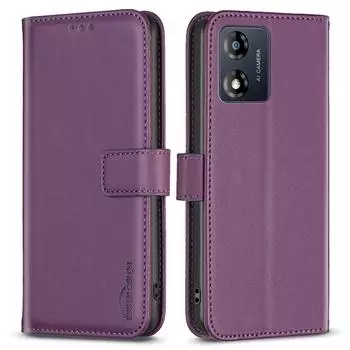 BINFEN COLOR BF17 For Motorola Moto E13 4G Flip Wallet Phone Case PU Leather Stand Magnetic Cover Dark Purple