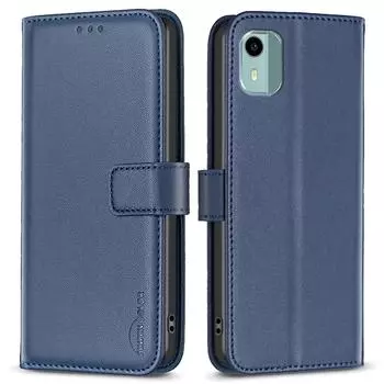 BINFEN COLOR BF17 For Nokia C12 4G/C12 Pro/C12 Plus Smartphone Stand Case PU Leather+TPU Wallet Phone Cover Blue