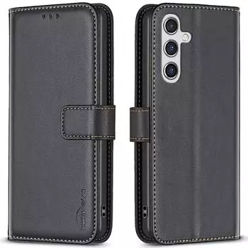 BINFEN COLOR BF17 For Samsung Galaxy A16 5G/A16 4G Leather Case 3 Card Slots Wallet Phone Cover Black