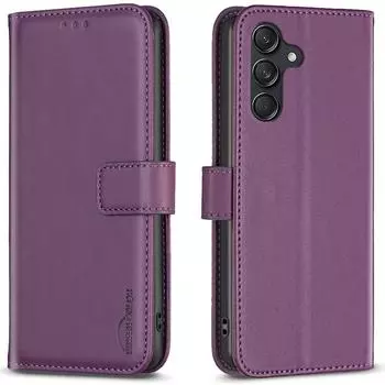 BINFEN COLOR BF17 For Samsung Galaxy M55 5G/C55 5G/F55 5G Wallet Case Shockproof Leather Phone Cover Dark Purple