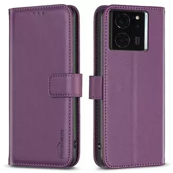 BINFEN COLOR BF17 For Xiaomi 14T Case Wallet Folio Flip Leather Phone Cover Dark Purple