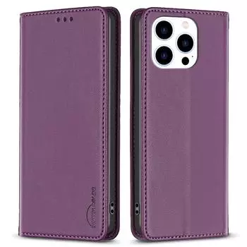 BINFEN COLOR BF18 Чехол для мобильного телефона iPhone 13 Pro Max из ПУ кожи со слотом для карт и подставкой Dark Purple