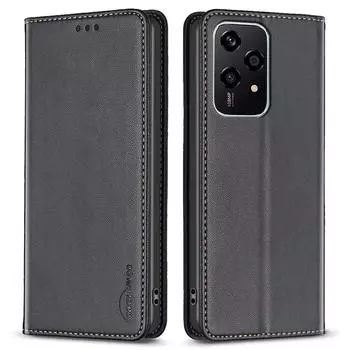 BINFEN COLOR BF18 For Honor 200 Lite Case Card Slots Leather Phone Cover Magnetic Closing Black