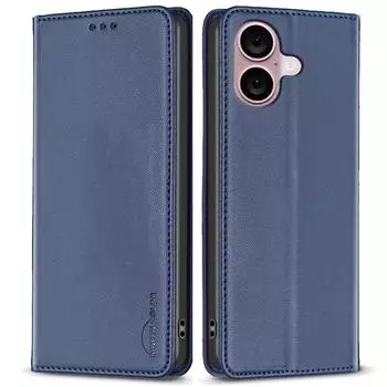 BINFEN COLOR BF18 For iPhone 16 Plus Case Magnetic Closing Leather Anti-scratch Phone Cover Blue