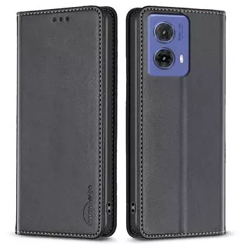 BINFEN COLOR BF18 For Motorola Moto G85 5G/S50 Neo 5G Case Leather Phone Cover Magnetic Closing Black