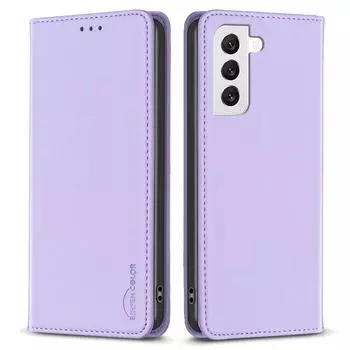 BINFEN COLOR BF18 For Samsung Galaxy S21+ 5G PU Leather Cover Card Slots Flip Stand Magnetic Phone Case Purple
