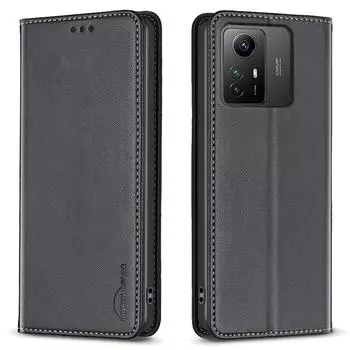 BINFEN COLOR BF18 Protective Case for Xiaomi Redmi Note 12S 4G Phone Shell Leather Cover with Card Holder Black