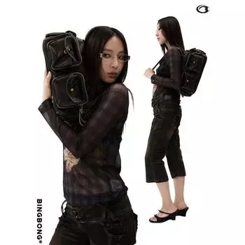 Bingbong | Lost Pocket Retro Motorcycle Underarm Bag Simple Multi-pockets Handbag Large Capacity Square Sling Bag Lost Pocket Coffee