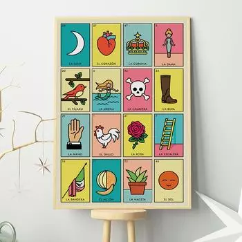 Бинго Мексика художественная роспись современная Лотерия плакат игровая комната настенная картина мексиканская семейная комната украшение 21cm30cm NoFrame