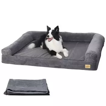 BingoPaw Большая кровать для собак с моющимся чехлом, круглый год, диван для собак, кровать для ухода за пожилыми собаками, устойчивая к жеванию, водонепроницаемая, подбородочная подставка, круглый год, большая кровать для собак серый