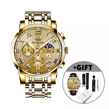 BINKADA Мужские металлические часы Мужские металлические часы Металлические наручные часы Мужские роскошные часы Металлические часы