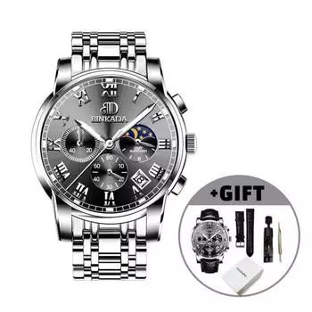 BINKADA Мужские металлические часы Мужские металлические часы Металлические наручные часы Мужские роскошные часы Металлические часы, популярные корейские часы