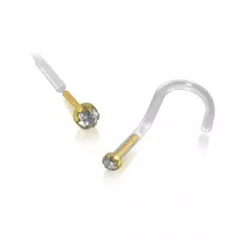 Био-пластовый винт для носа, ювелирные изделия из драгоценных камней для пирсинга с головкой из золота 14 карат, камень циркония круглой формы диаметром 2,3 мм с цирконием