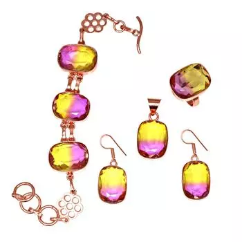 Био-турмалиновый кварц 14 карат позолоченные ювелирные изделия браслеты и серьги 7-8