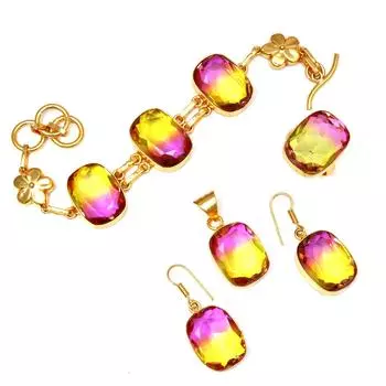 Био-турмалиновый кварц 14 карат позолоченные ювелирные изделия браслеты и серьги 7-8