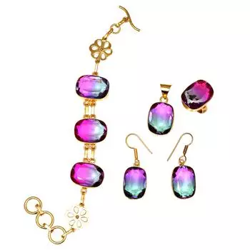 Био-турмалиновый кварц 14 карат позолоченный ювелирный браслет и серьги 7-8