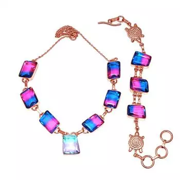 Био-турмулиан 14 карат розовое золото позолоченные ювелирные изделия ожерелье браслеты 18-20