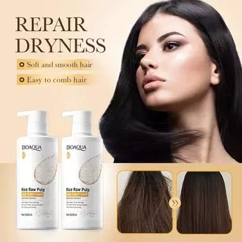 BIOAOUA Восстанавливающий, разглаживающий и улучшающий кондиционер для волос с рисовым пюре 500ml