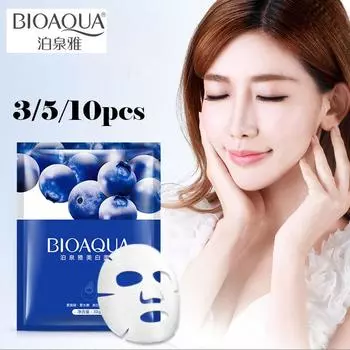 Bioaqua Blueberry Whitening Mask Увлажнение, контроль жирности, осветление и сужение пор, уход за кожей 3pcs