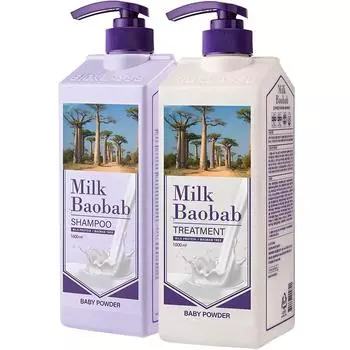 Bioclasse Milk Baobab Baby Powder Shampoo 1000ml + Treatment 1000ml, 1 set